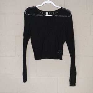 Arizona Women's Juniors Boatneck Sheer Lace Longsleeve Fitted Top Whimsigoth